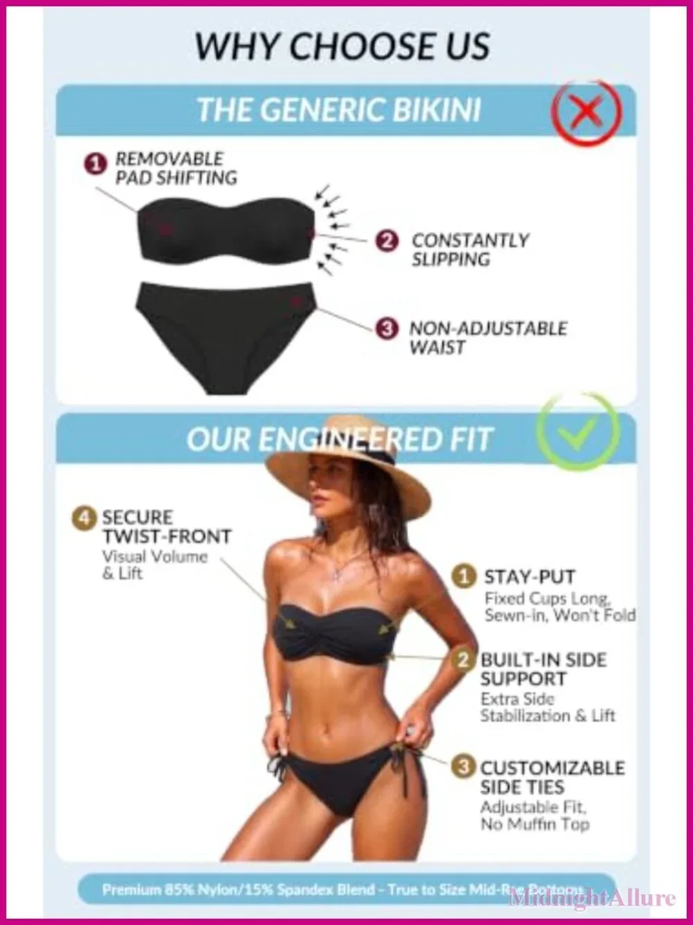Bandeau Bikini Set Tie Side Two Piece Swimwear with Removable Cups